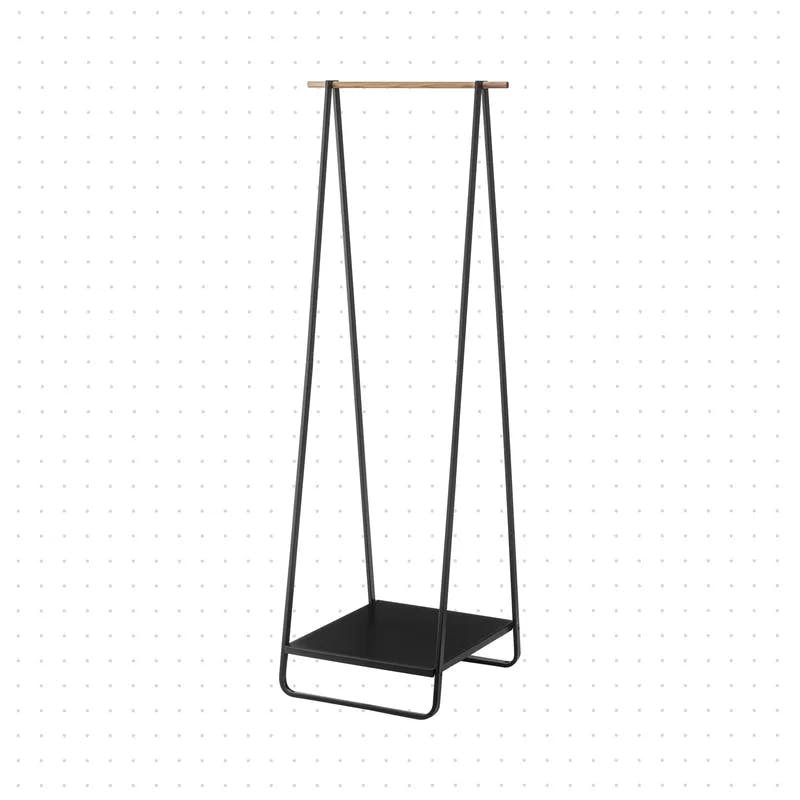 Slim Black Steel Freestanding Hanger Rack with Shelf