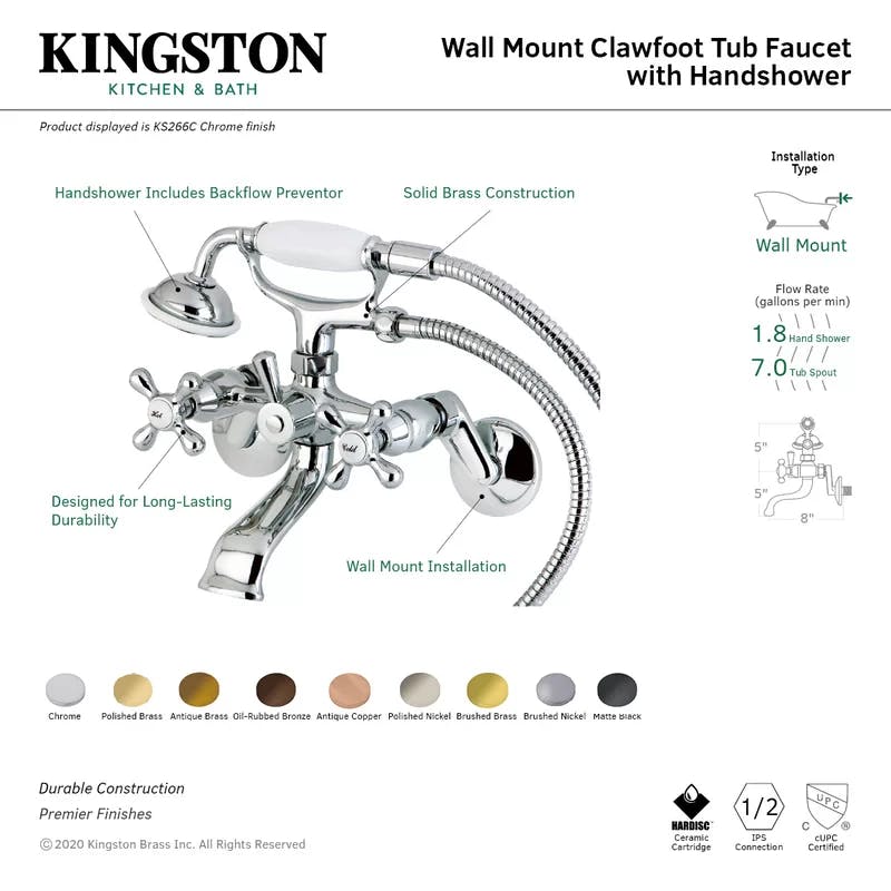Kingston Matte Black Brass Clawfoot Tub Faucet with Handshower