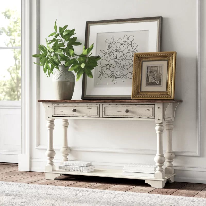 Morgan Creek Antique White Rectangular Console Table with Storage