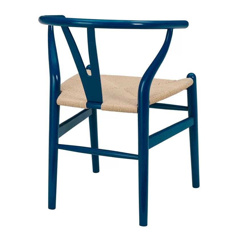 Midnight Blue Swivel Side Chair with Woven Rush Seat