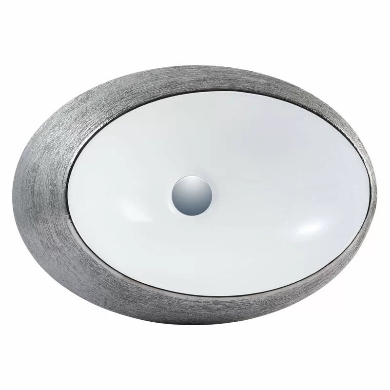 Elegant Ceramic Oval Above-Counter Vessel Sink in Brushed Silver