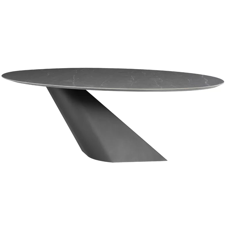 Graceful Oblo Contemporary Oval Dining Table in Gray Silver