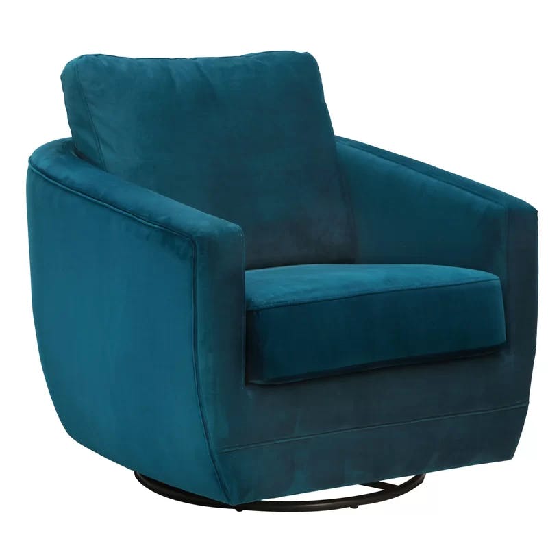 Peacock Blue Velvet Barrel Swivel Glider Chair