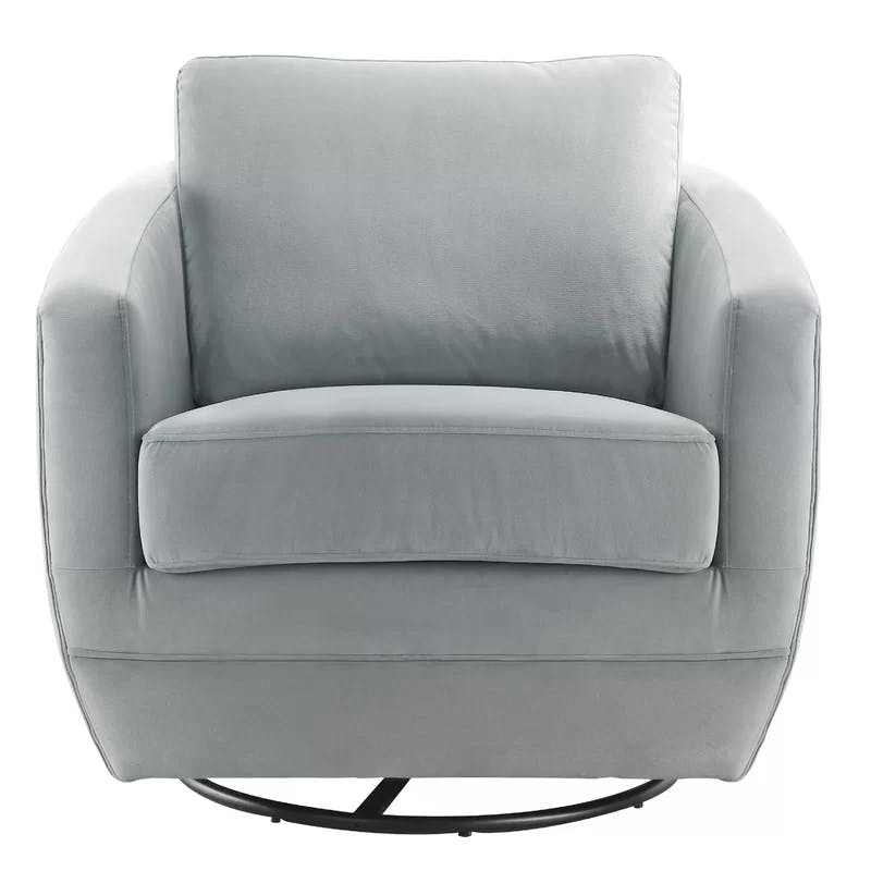 Dappled Gray Velvet Barrel Swivel Chair with Manufactured Wood