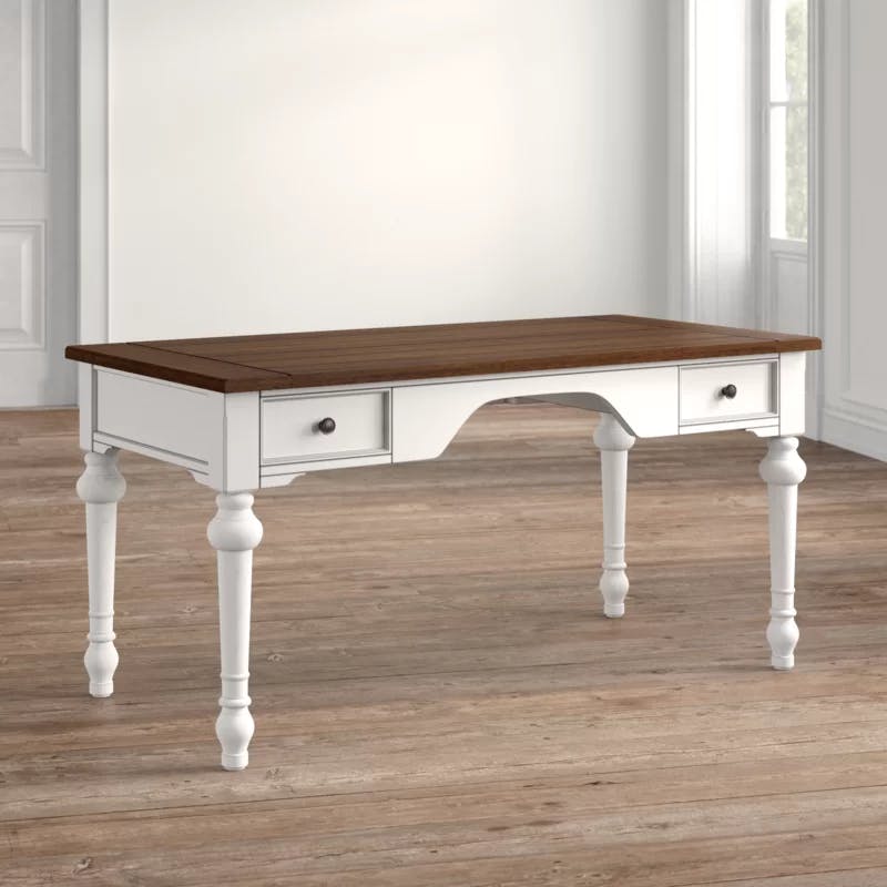 Durham 60'' Traditional White and Cherry Home Office Desk with Drawers