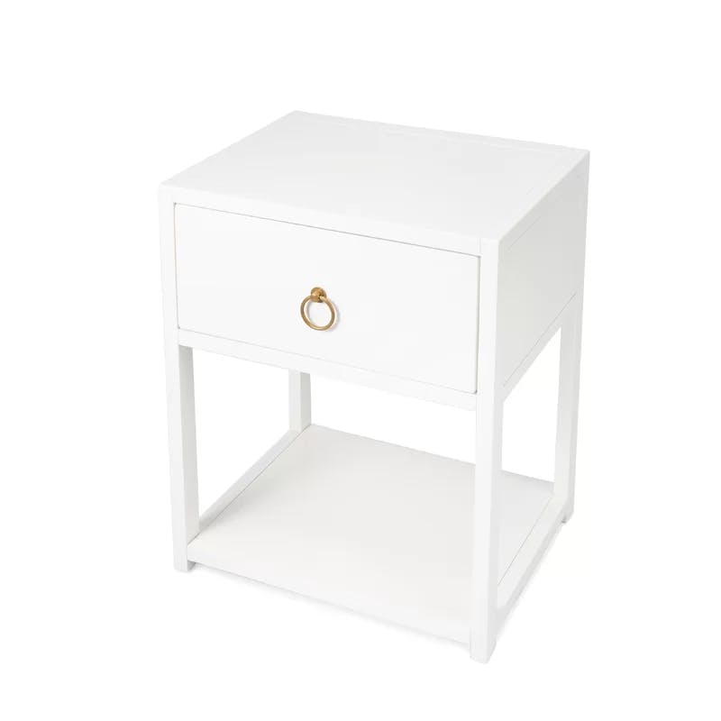 Luxe Gold & White Square End Table with Storage Shelf
