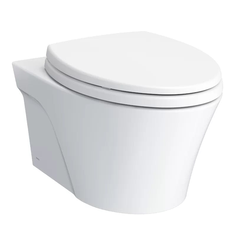 Sleek Modern White Wall-Hung Elongated Toilet Bowl with Skirted Design