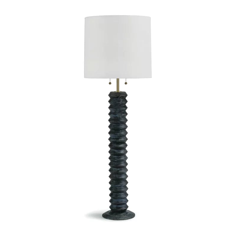 Ebony and Brass Accordion 2-Light Floor Lamp with Linen Shade