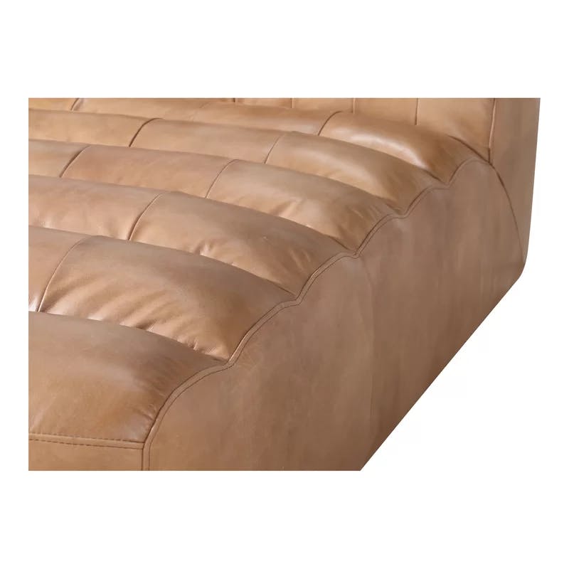 Ramsay Contemporary Tan Leather & Wood Stationary Chaise
