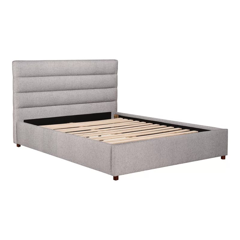 Transitional Gray Velvet Tufted Queen Platform Bed with Pine Frame