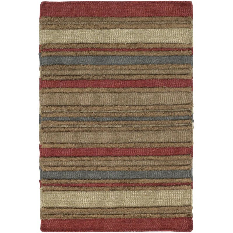 Kilim Handmade Flatweave Red Stripe Wool-Cotton Rug