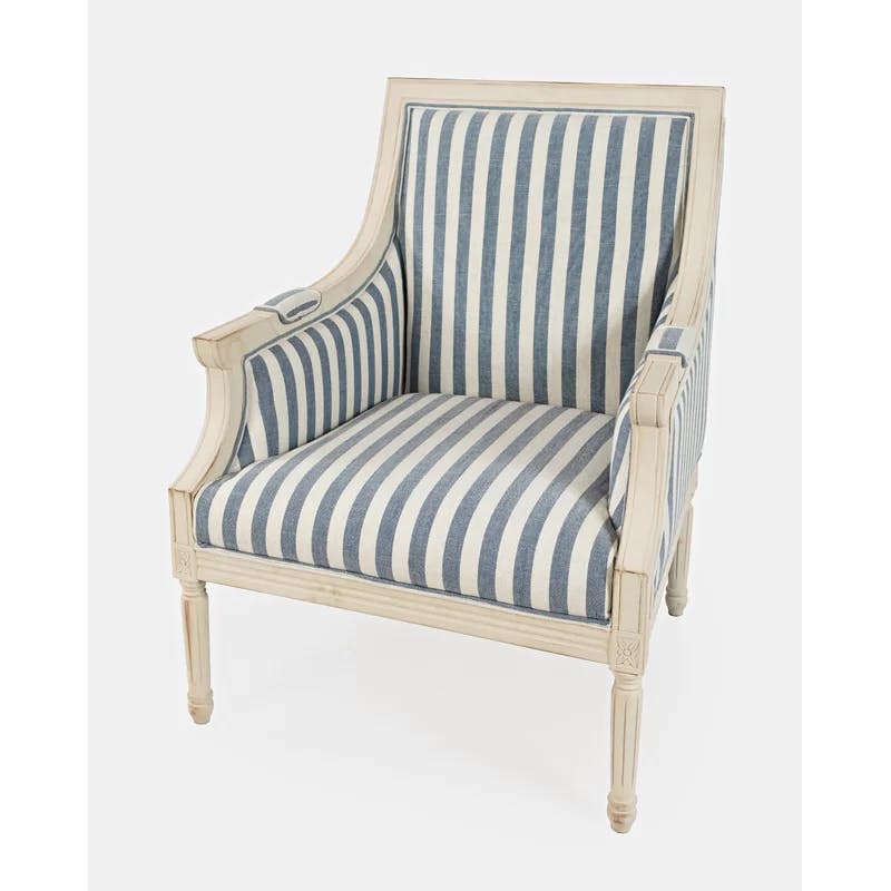Handcrafted Blue Stripe Wood Accent Chair