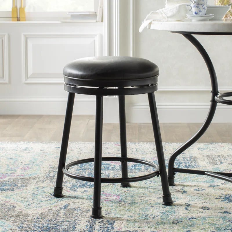 Chateau Noir 24" Adjustable Swivel Counter Stool in Black Leather