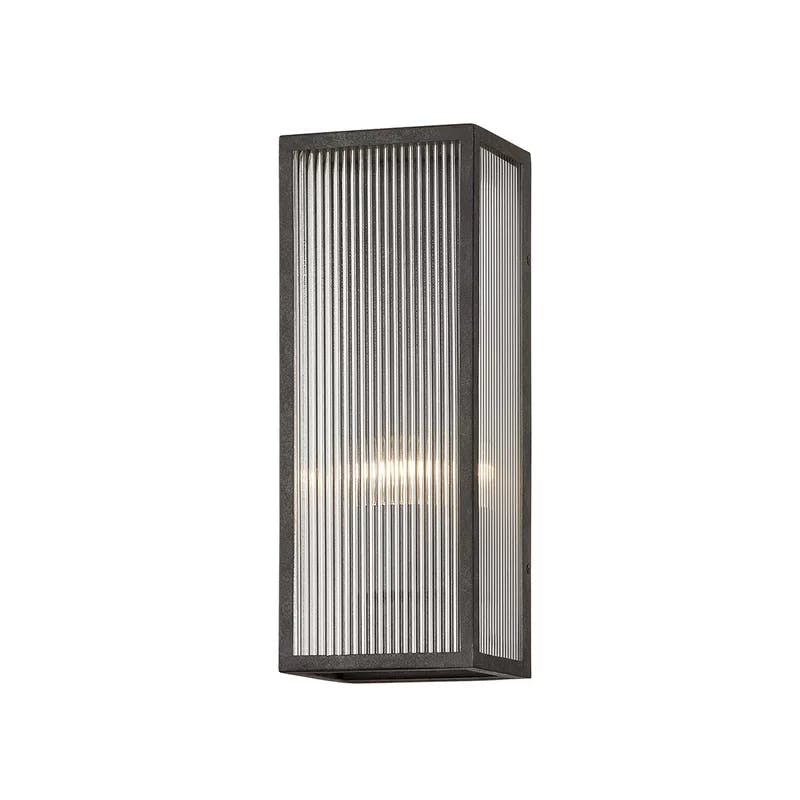 Modern French Iron Black Wall Sconce with Clear Ribbed Glass