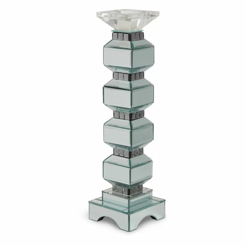 Montreal 18.75'' Mirrored Glass 4-Tier Candlestick with Crystals