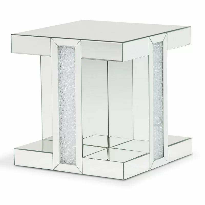 Montreal 23'' Contemporary Mirrored Square End Table with Glass Crystals