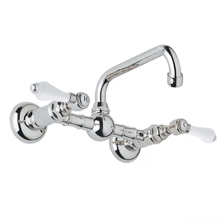 Classic Piedmont 8" Polished Chrome Wall-Mounted Faucet with Porcelain Levers