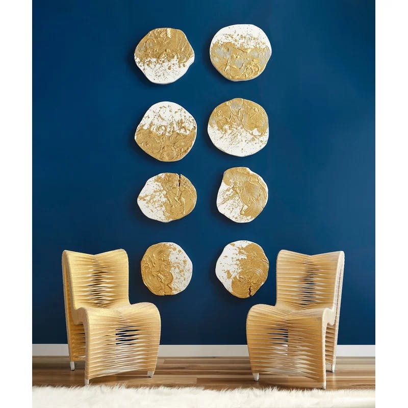 Contemporary Gold Woven Wood-Metal High Side Chair
