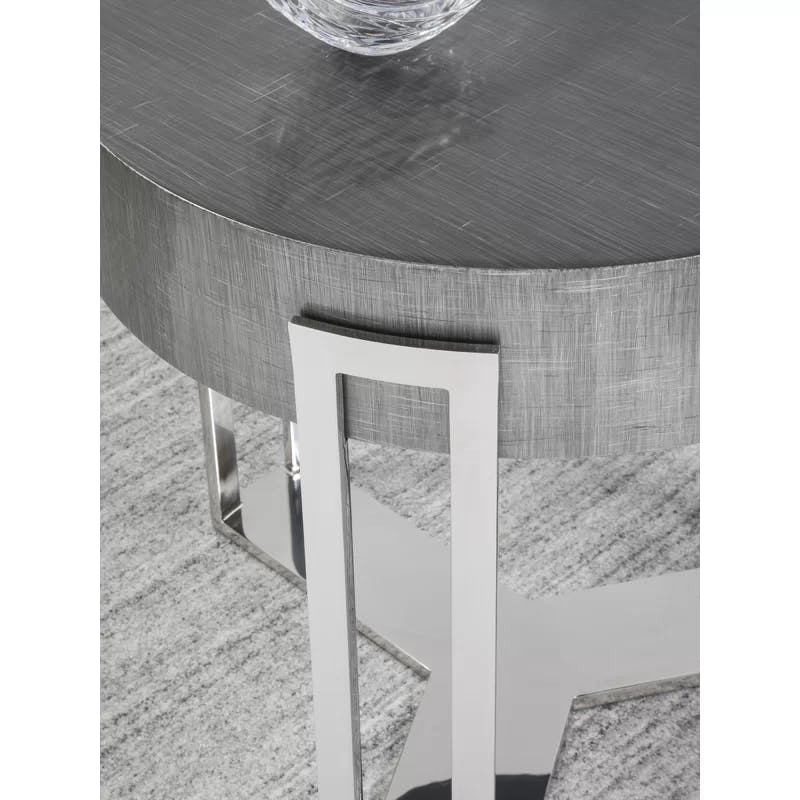 Contemporary Gray 26" Round Wood & Metal End Table