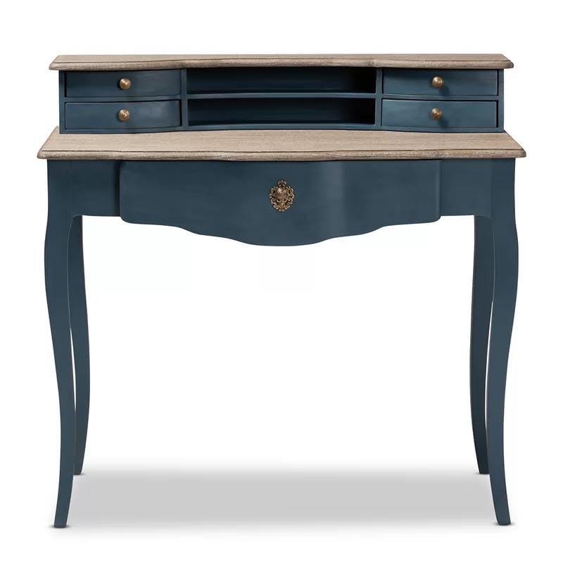 Celestine French Provincial Blue Spruce 40'' Wood Writing Desk with Brass Knobs