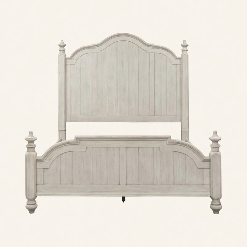 Cottage Charm Antique White King Poster Bed with Pine Frame