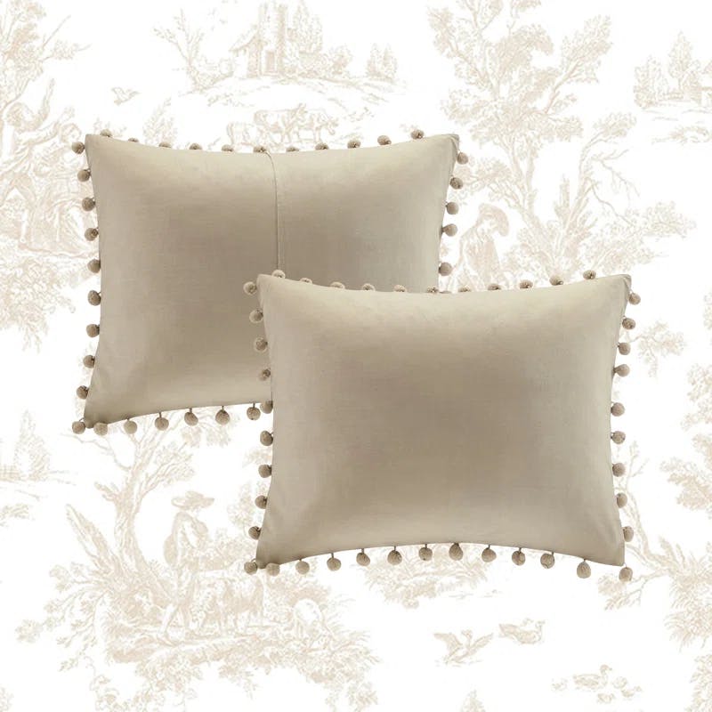 Ivory Full Boho Chic Pom Pom Cotton Comforter Set