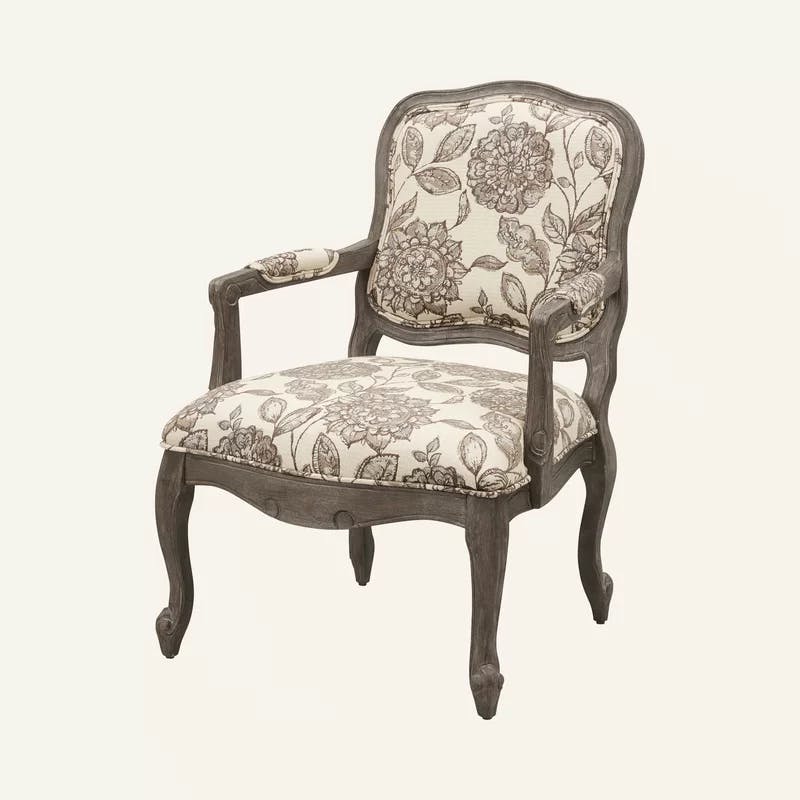 Sophie Gray Floral Handcrafted Wood Accent Chair