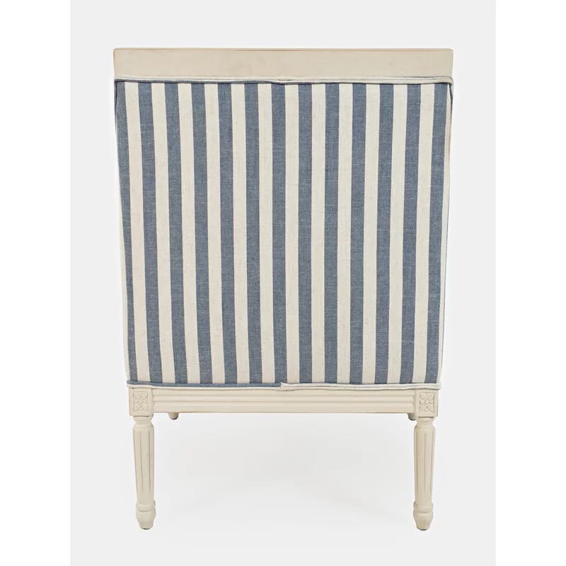 Handcrafted Blue Stripe Wood Accent Chair