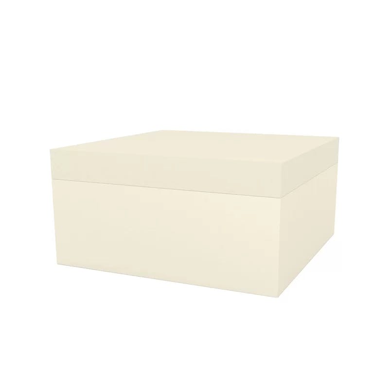 Ecru Vinyl and Plastic Square Outdoor Ottoman with Removable Cushions
