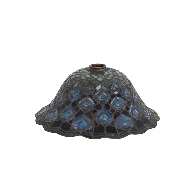 Meyda 16"W Tiffany Peacock Feather Art Glass Bowl Lamp Shade