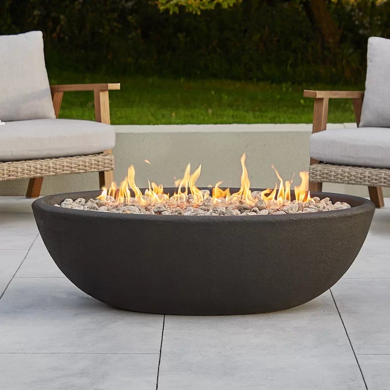 Riverside Oval Gas Fire Bowl in Rustic Shale Finish