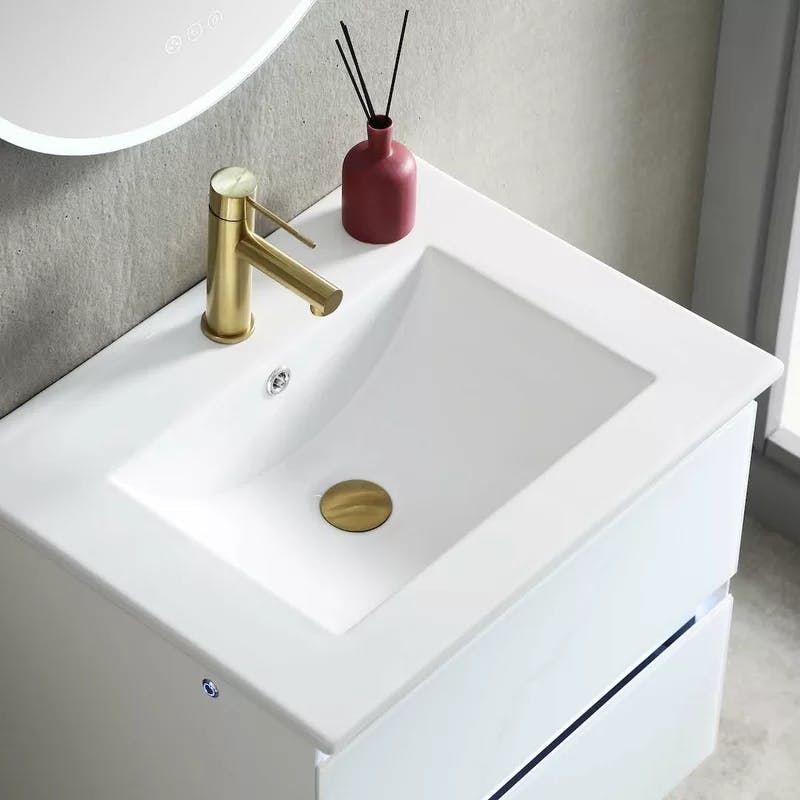 Jena 24'' Calacatta White Matte Single Bathroom Vanity with Ceramic Sink