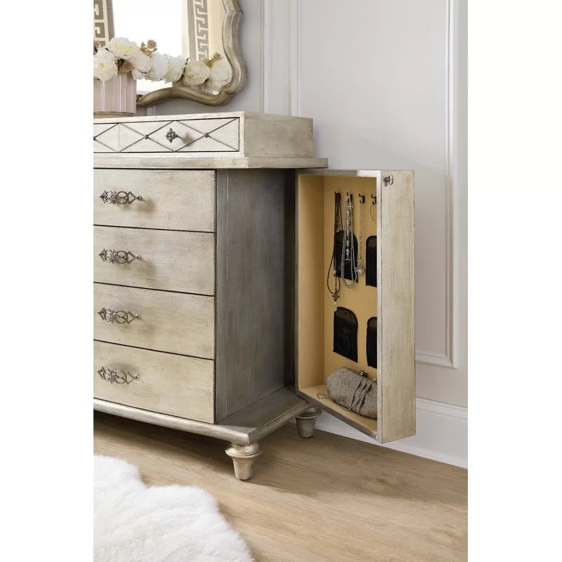 Elegant Double 11-Drawer Dresser in Jewel Silver with Dovetail and Levelers