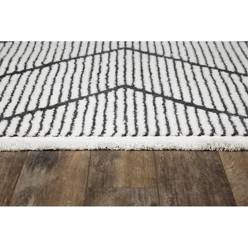 Ivory and Charcoal Rectangular Synthetic Tribal Rug - 4x24 in