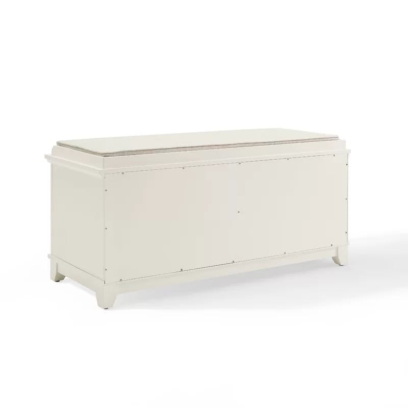 Adler White Solid Hardwood Window Pane Storage Bench with Linen Cushion