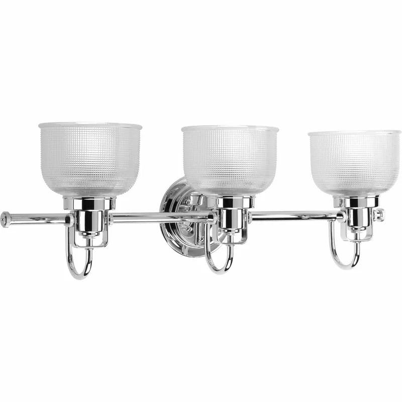 Archie Polished Chrome 3-Light Bath Vanity Fixture with Prismatic Glass Shades