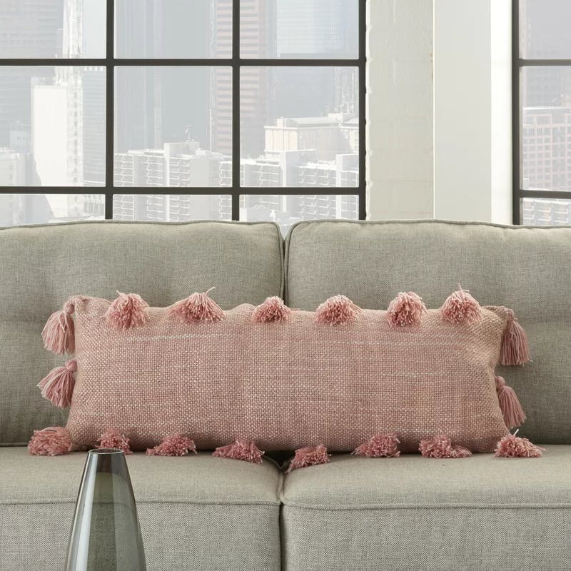 Blush Exotic Woven Square Throw Pillow Set with Tassels 13" x 33"