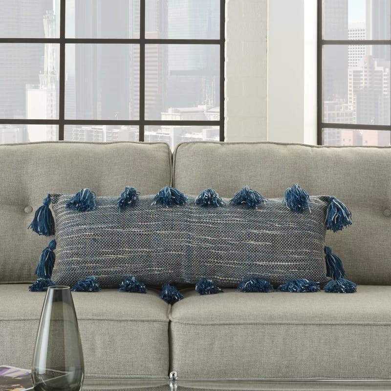 Life Styles Navy Jute 13"x33" Decorative Throw Pillow with Tassels
