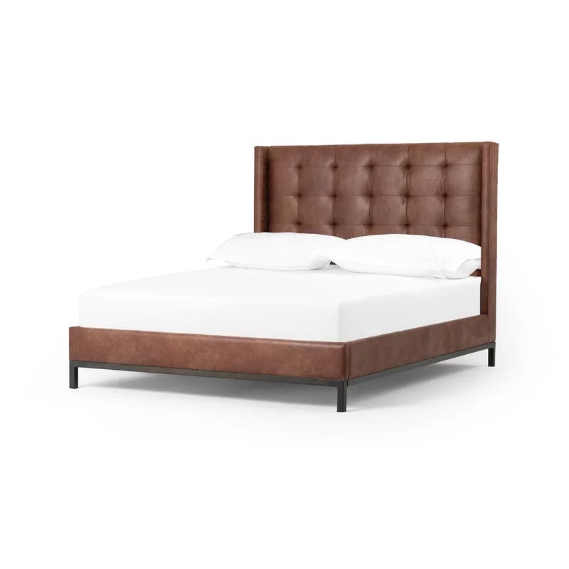Elegant Tanner 55'' Queen Bed with Tufted Upholstered Headboard in Vintage Tobacco