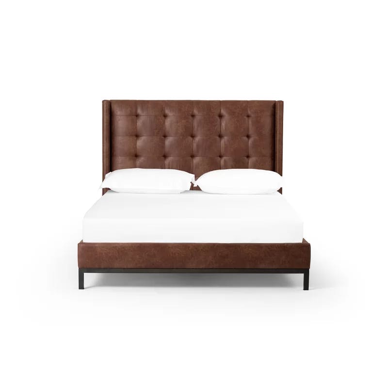 Elegant Tanner 55'' Queen Bed with Tufted Upholstered Headboard in Vintage Tobacco