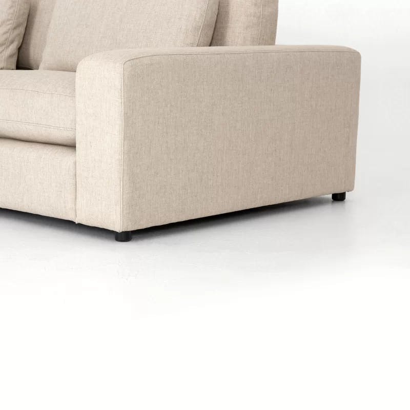 Bloor Beige Velvet Modular Sofa Chaise with Ottoman - 132"W