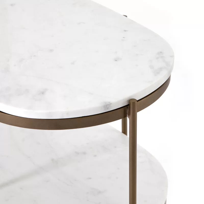Marlow Antique Brass and White Marble Oval Nightstand