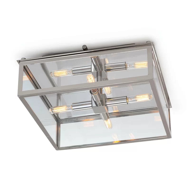 Elegant Polished Nickel 4-Light Flush Mount with Mirrored Backplate