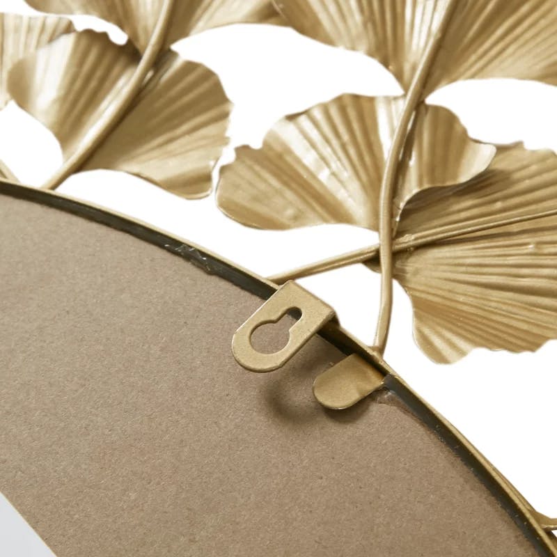 Luxurious Eden Gold Ginkgo Leaf Round Wood Wall Mirror 31"