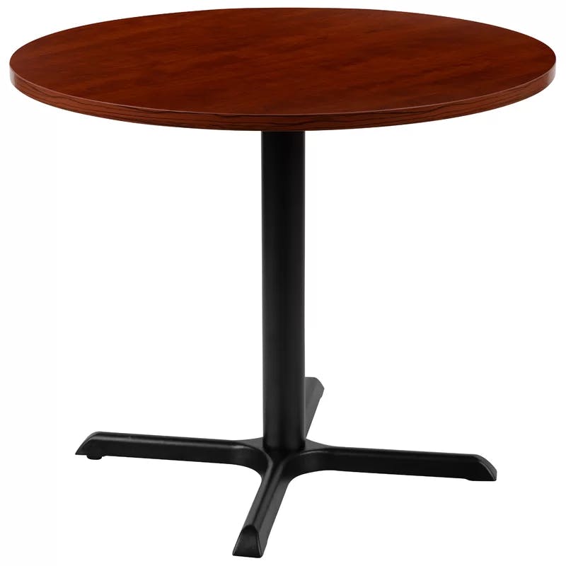 Cherry 36" Round Black Laminate Meeting Table with Cast Iron X-Base