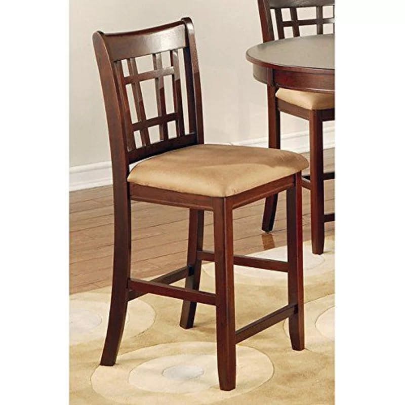 Transitional Cherry Wood and Cream Leather Bar Stool, 24"