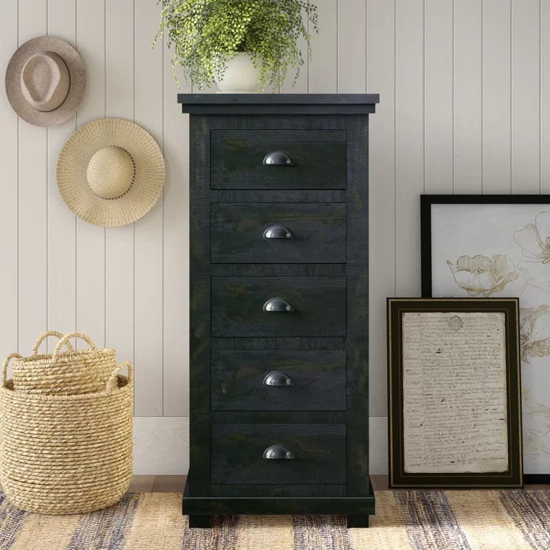 Distressed Black Farmhouse Lingerie Chest with Stylish Metal Pulls