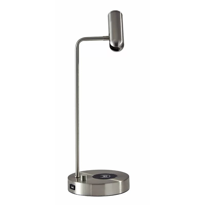 Avon 17" Brushed Steel LED Desk Lamp with USB and Wireless Charging
