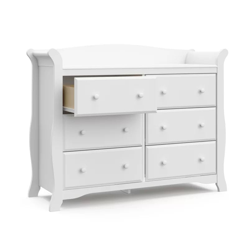 Avalon Sleek White 6-Drawer Nursery Dresser with Ball Bearing Glides