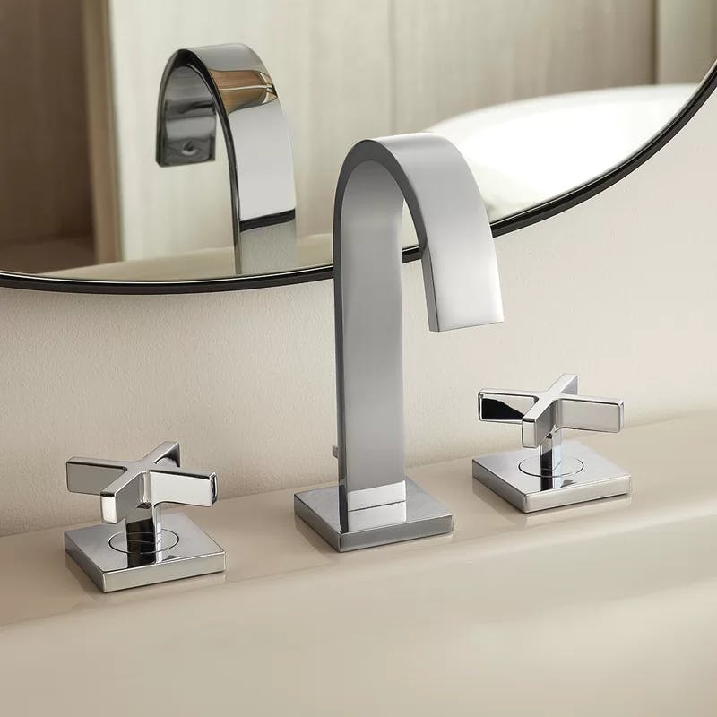 Lura Modern Polished Chrome Widespread Bathroom Faucet with Cross Handles